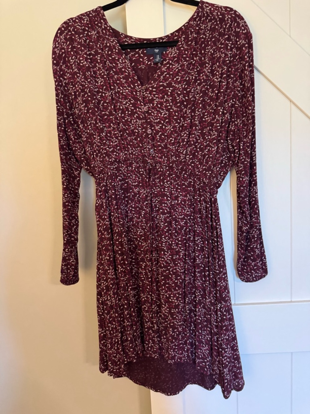 GAP Burgundy Long-Sleeve Floral Button Dress